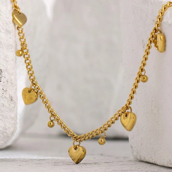 New 18K Gold Plated Heart Bead Link Chain Necklace - Picture 2 of 8